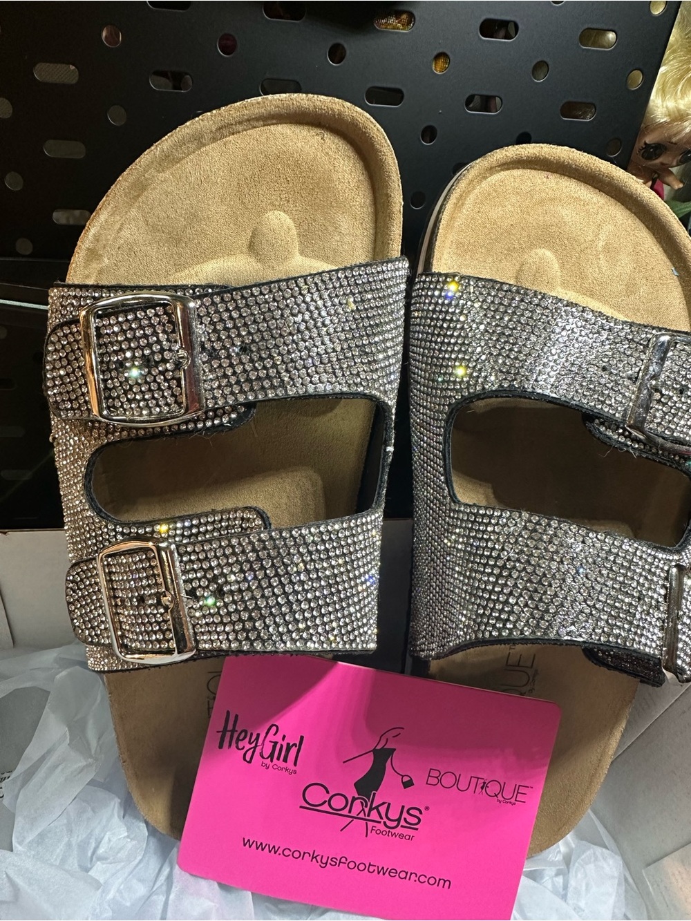 Corkys Silver Rhinestone Double-Buckle Sandals